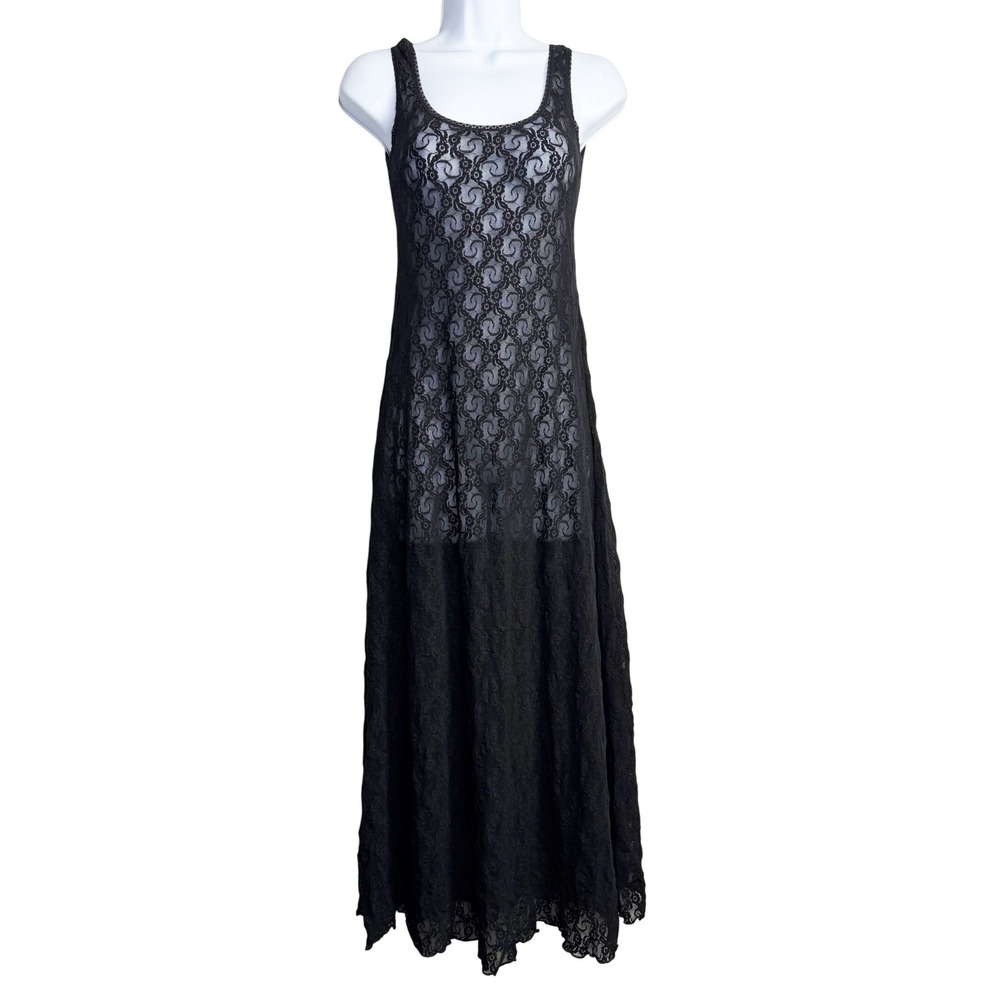 Only Hearts Lace Maxi Dress Womens P/S Black Sheer Floral Tank Gown USA Made